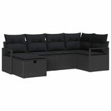 Garden Sofa Set with Cushion 6 pcs Black Poly Rattan