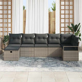Garden Sofa Set with Cushion 7 pcs Grey Poly rattan - Side View