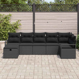 Garden Sofa Set with Cushion 7 pcs Black Poly rattan - Side View