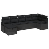 Garden Sofa Set with Cushion 7 pcs Black Poly rattan - Front View
