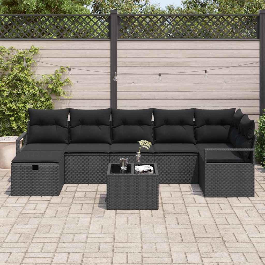 Garden Sofa Set with Cushion 8 pcs Black Poly rattan