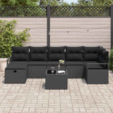 Garden Sofa Set with Cushion 8 pcs Black Poly rattan - Side View