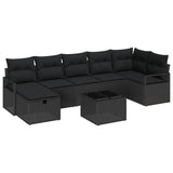 Garden Sofa Set with Cushion 8 pcs Black Poly rattan - Front View