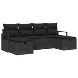 Garden Sofa Set with Cushion 6 pcs Black Poly rattan - Front View