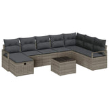 Garden Sofa Set 9 pcs Grey Poly rattan - Front View
