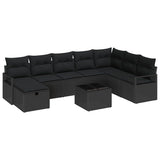 Garden Sofa Set 9 pcs Black Poly rattan - Front View