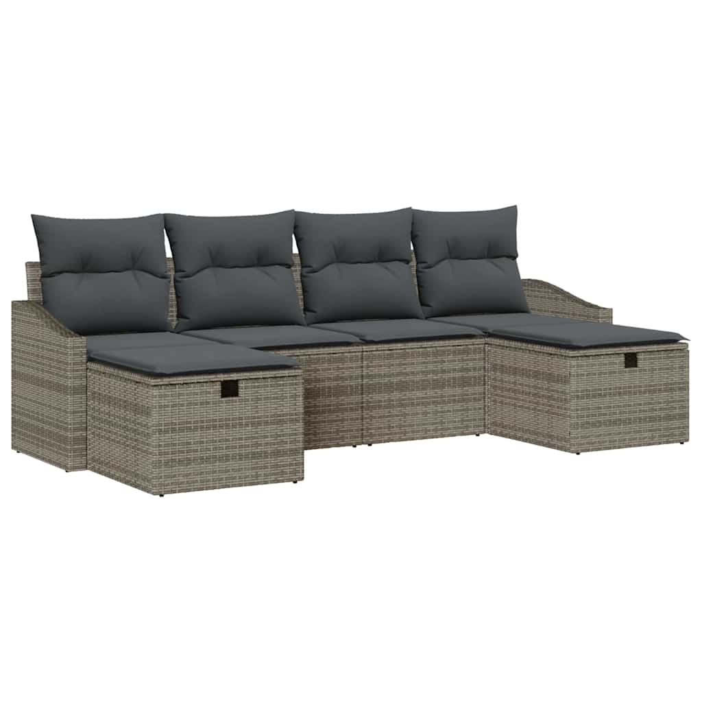 Sofa Set with Cushion 6 pcs Poly Rattan