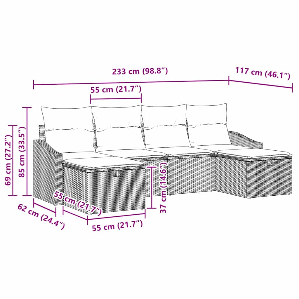 Sofa Set with Cushion 6 pcs Poly Rattan