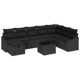 Garden Sofa Set 9 pcs Black 55 x 62 x 69 cm Poly rattan - Front View