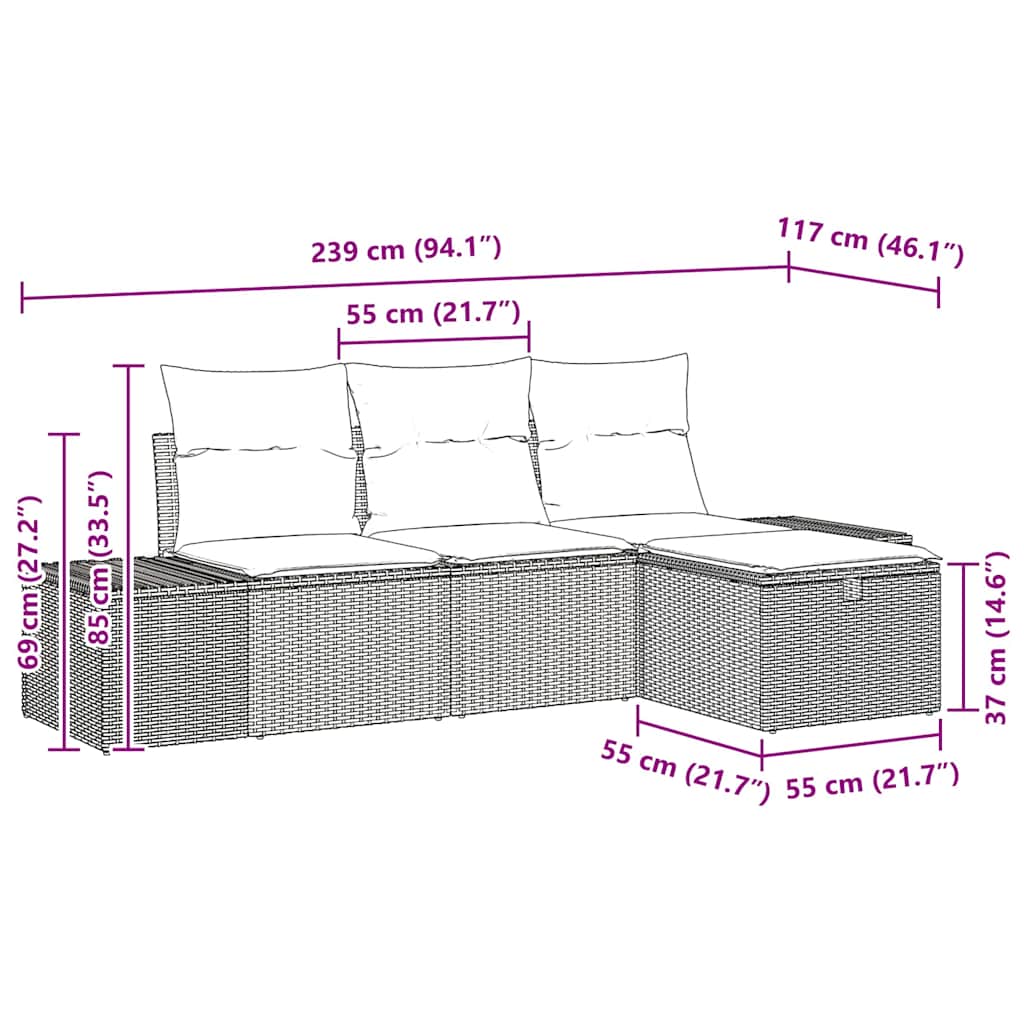Sofa Set with Cushion 4 pcs Poly Rattan