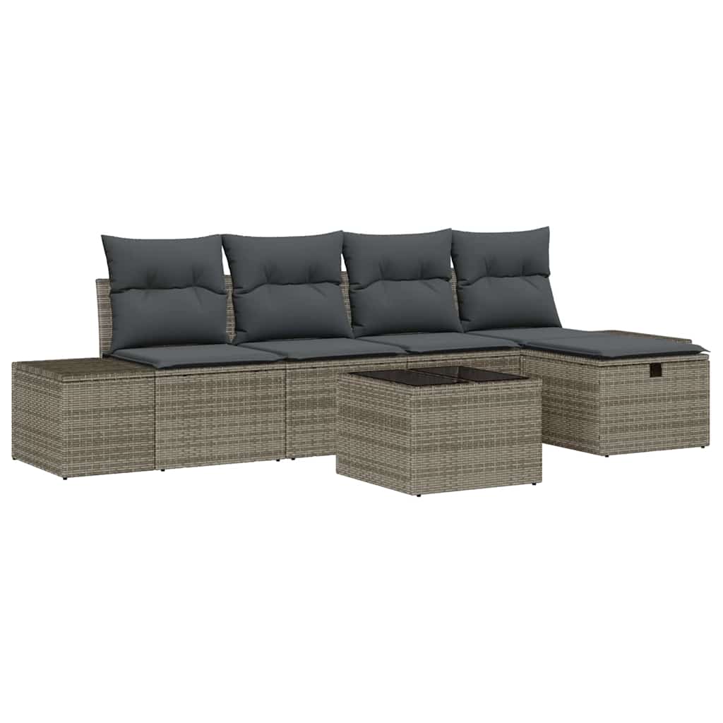 Sofa Set with Cushion 5 pcs Poly Rattan