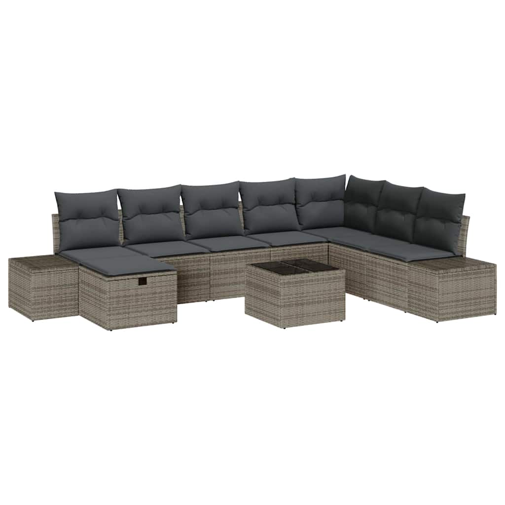 Garden Sofa Set with Pillow 9 pcs Grey Poly rattan