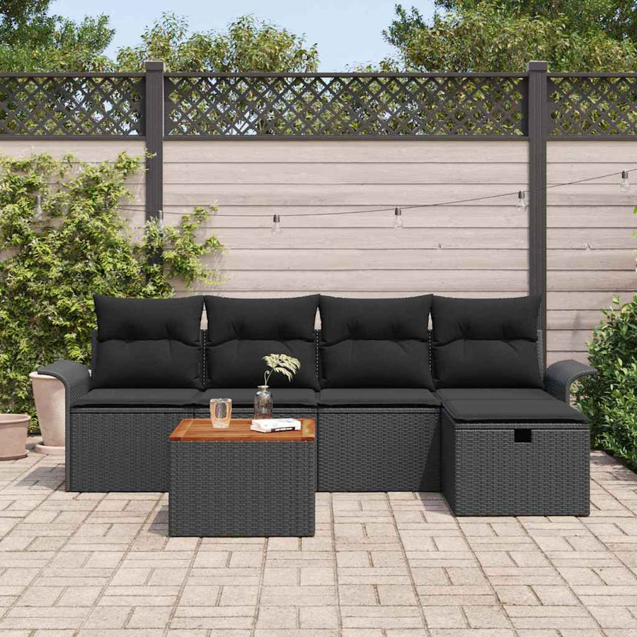 Garden Sofa Set 6 pcs Black Poly rattan