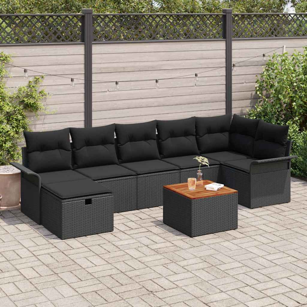Garden Sofa Set with Cushion 8 pcs Black Poly rattan