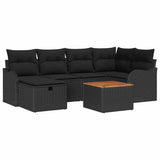 Garden Sofa Set with Cushion 7 pcs Black Poly rattan - Front View