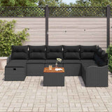 Garden Sofa Set with Cushion 9 pcs Black Poly rattan - Side View