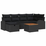 Garden Sofa Set with Cushion 7 pcs Black Poly rattan - Front View