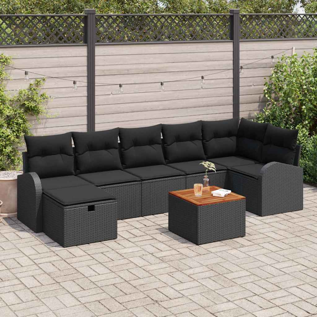 Garden Sofa Set with Cushion 8 pcs Black Poly rattan