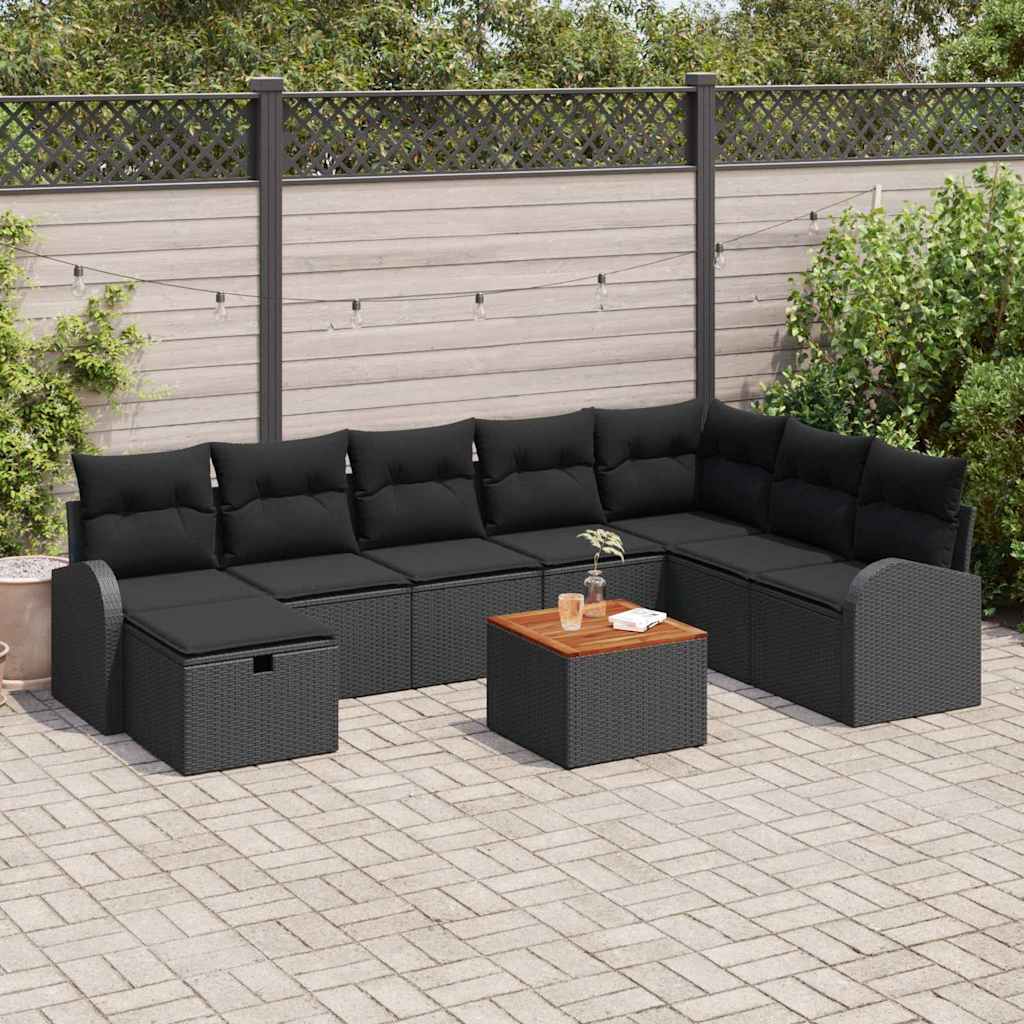 Garden Sofa Set 9 pcs Black Poly rattan
