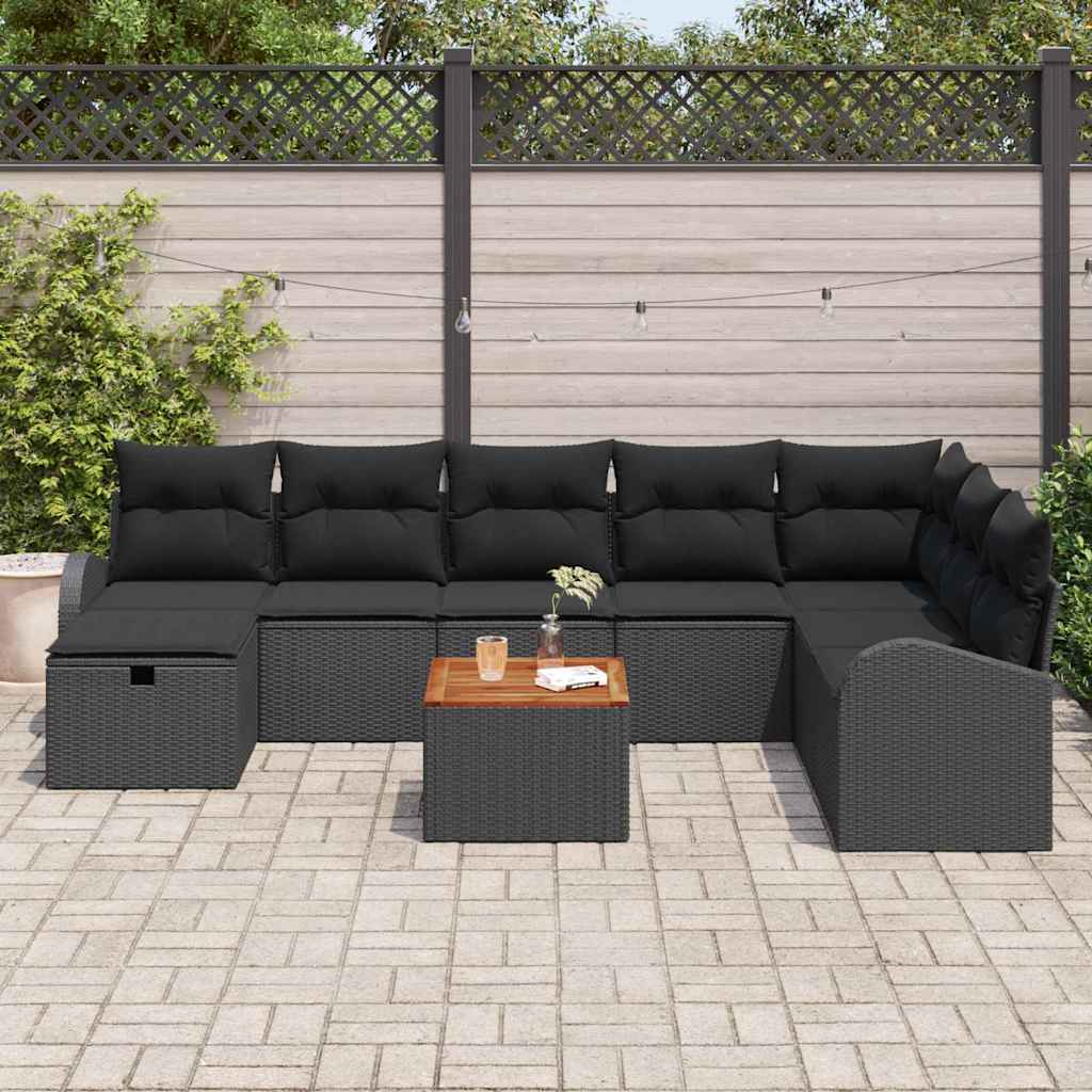 Garden Sofa Set 9 pcs Black Poly rattan