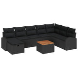Garden Sofa Set with Cushion 9 pcs Black Poly rattan - Front View