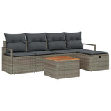 Garden Sofa Set with Cushion 6 pcs Grey Poly rattan - Front View