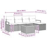 Garden Sofa Set with Cushion 6 pcs Grey Poly rattan - Front View