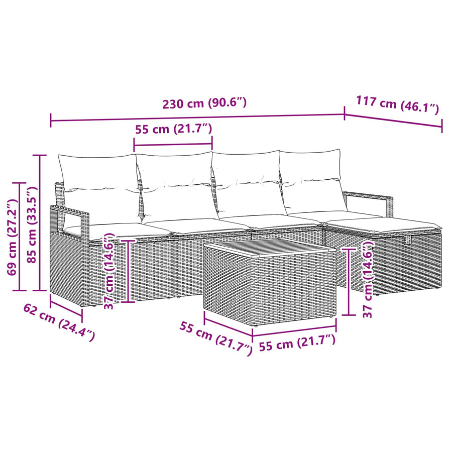 Garden Sofa Set 6 pcs Grey Poly rattan