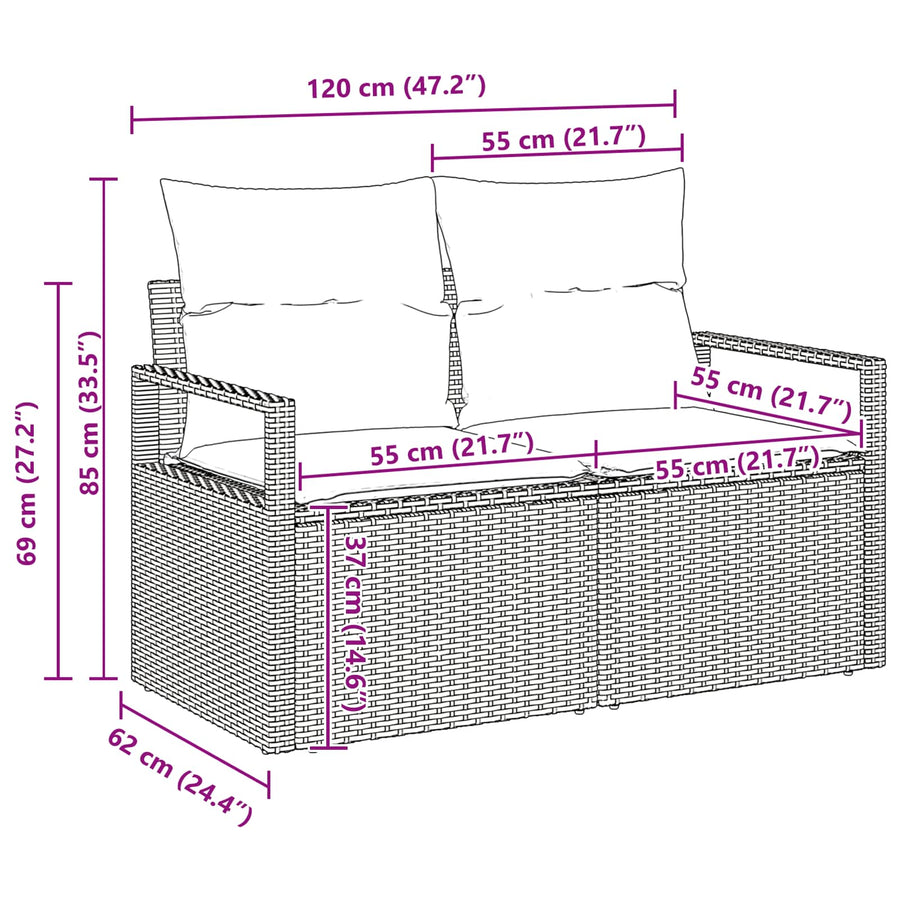 Garden Sofa Set 6 pcs Grey Poly rattan