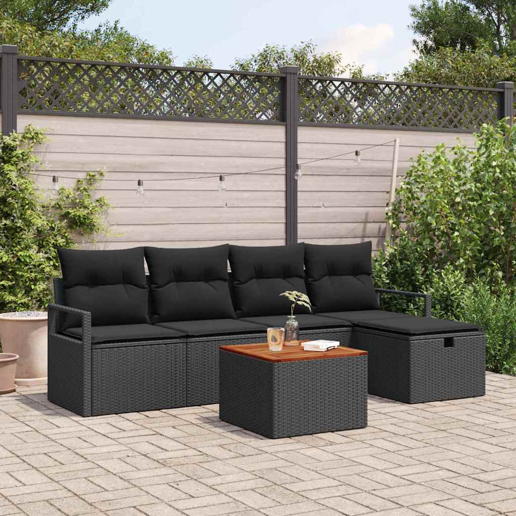 Garden Sofa Set with Cushion 6 pcs Black Poly rattan