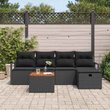 Garden Sofa Set with Cushion 6 pcs Black Poly rattan - Side View