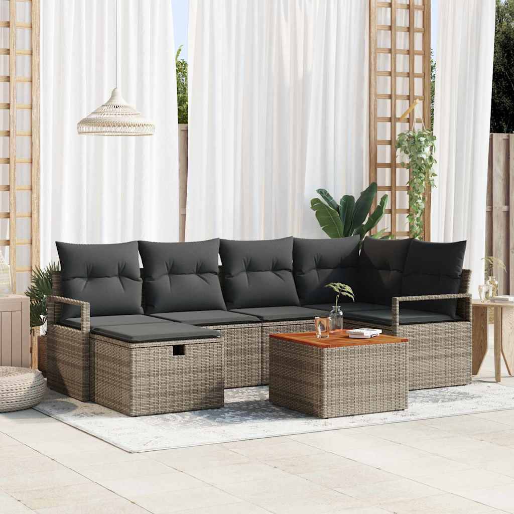 Garden Sofa Set with Cushion 7 pcs Grey Poly rattan