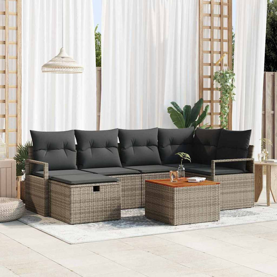 Garden Sofa Set 7 pcs Grey Poly rattan