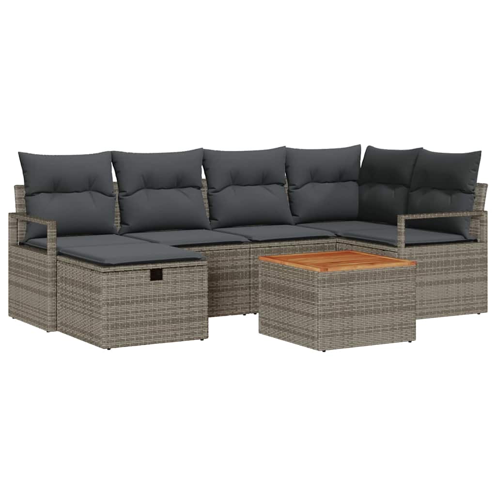 Garden Sofa Set with Cushion 7 pcs Grey Poly rattan