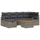 Garden Sofa Set with Cushion 7 pcs Grey Poly rattan - Front View