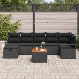 Garden Sofa Set with Cushion 8 pcs Black Poly rattan - Side View