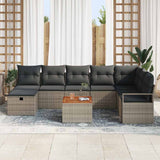 Garden Sofa Set with Cushion 9 pcs Grey Poly rattan - Side View