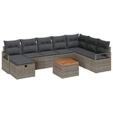 Garden Sofa Set with Cushion 9 pcs Grey Poly rattan - Front View