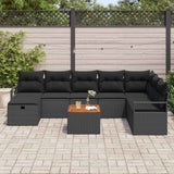 Garden Sofa Set with Cushion 9 pcs Black Poly rattan - Side View