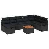 Garden Sofa Set with Cushion 9 pcs Black Poly rattan - Front View