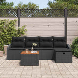 Garden Sofa Set with Cushion 6 pcs Black Poly rattan - Side View