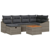 Garden Sofa Set with Cushion 7 pcs Grey Poly rattan - Front View