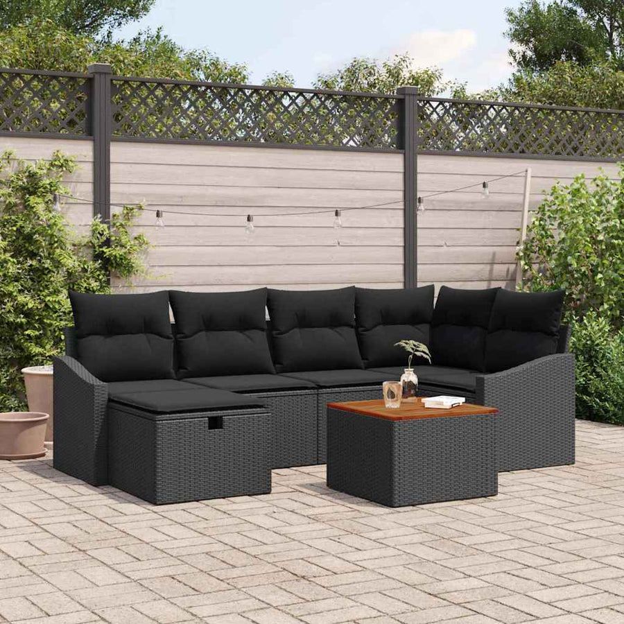 Garden Sofa Set 7 pcs Black Poly rattan
