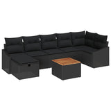 Garden Sofa Set with Storage 8 pcs Black Poly rattan - Front View