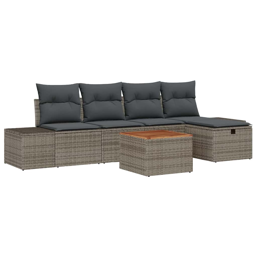 Garden Sofa Set 6 pcs Grey Poly rattan