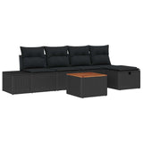 Garden Sofa Set with Cushion 6 pcs Black Poly rattan - Front View