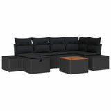 Garden Sofa Set with Cushion 7 pcs Black Poly rattan - Front View