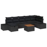 Garden Sofa Set with Cushion 8 pcs Black Poly rattan - Front View