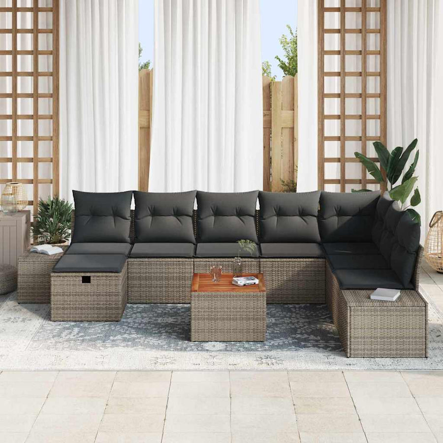 Garden Sofa Set 9 pcs Grey Poly rattan