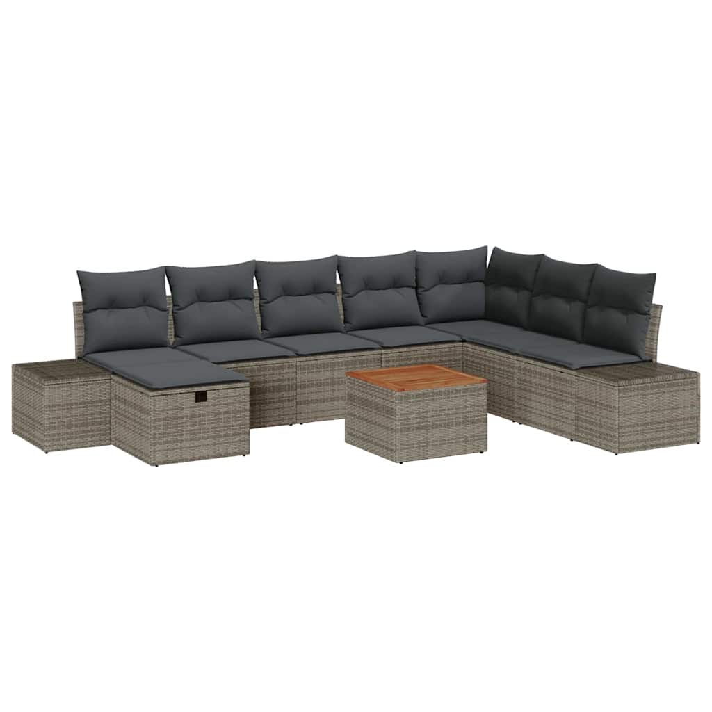 Garden Sofa Set with Cushion 9 pcs Grey Poly rattan